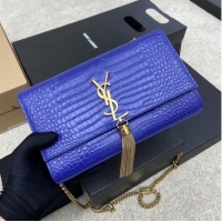 Buy YSL KATE MEDIUM WITH TASSEL IN CROCODILE-EMBOSSED SHINY LEATHER 377829 blue