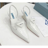 Super Quality Prada Brush Leather Slingback Pumps 6.5cm 011432 White