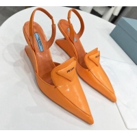 Top Quality Prada Brush Leather Slingback Pumps 6.5cm 011432 Orange