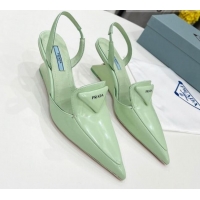 Stylish Prada Brush Leather Slingback Pumps 6.5cm 011432 Green