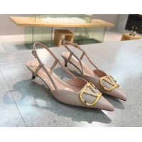 Super Quality Valentino VLOGO SIGNATURE Calfskin Slingback Pump with 4cm Heel Nude 0105052