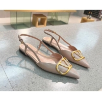 Best Price Valentino VLOGO SIGNATURE Calfskin Slingback Flat Ballerina Nude 0105053