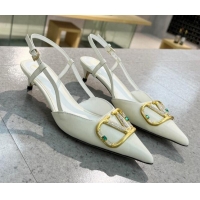 Best Luxury Valentino VLOGO SIGNATURE Calfskin Slingback Pump with 4cm Heel White 0105055