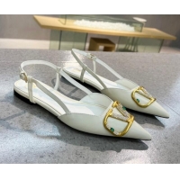 Top Quality Valentino VLOGO SIGNATURE Calfskin Slingback Flat Ballerina White 0105056