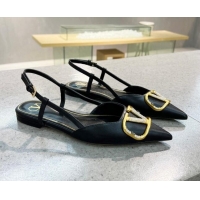 Low Cost Valentino VLOGO SIGNATURE Calfskin Slingback Flat Ballerina Black 105059