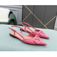 Reasonable Price Valentino VLOGO SIGNATURE Patent Leather Slingback Flat Ballerina Pink 105062