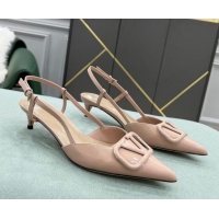 Top Quality Valentino VLOGO SIGNATURE Patent Leather Slingback Pump with 4cm Heel Nude 105064