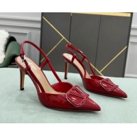 Best Luxury Valentino VLOGO SIGNATURE Calfskin Slingback Pump with 8cm Heel 0105066 Deep Red