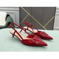 Best Price Valentino VLOGO SIGNATURE Calfskin Slingback Pump with 4cm Heel Deep Red 0105067