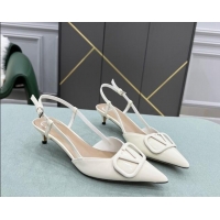 Low Price Valentino VLOGO SIGNATURE Patent Leather Slingback Pump with 4cm Heel White 0106052