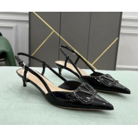 Classic Practical Valentino VLOGO SIGNATURE Patent Leather Slingback Pump with 4cm Heel Black 0106054