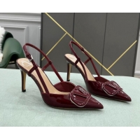 Perfect Valentino VLOGO SIGNATURE Patent Leather Slingback Pump with 8cm Heel Burgundy 0106060