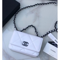 Hot Style Chanel 19 Classic Sheepskin Leather Chain Wallet AP0957 white& black-Tone Metal