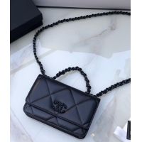 Good Product Chanel 19 Classic Sheepskin Leather Chain Wallet AP0957 black& black-Tone Metal