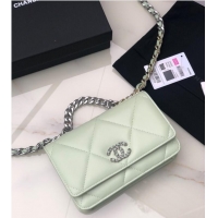 Top Quality Chanel 19 Classic Sheepskin Leather Chain Wallet AP0957 light green& silver-Tone Metal