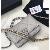 Trendy Design Chanel 19 Classic Sheepskin Leather Chain Wallet AP0957 light gray& silver-Tone Metal