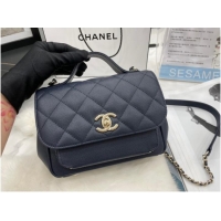 Buy Discount Chanel small flap bag Calfskin & Gold-Tone Metal A93749 dark blue