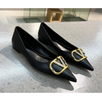 Super Quality Valentino VLOGO SIGNATURE Calfskin Flat Ballerina Black 0106065