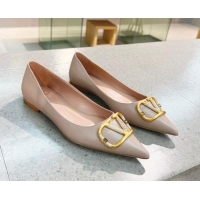 Top Quality Valentino VLOGO SIGNATURE Calfskin Flat Ballerina Nude 0106068