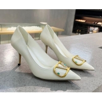 Cute Valentino VLOGO SIGNATURE Calfskin Pump with 8cm Heel White 0106069