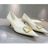 New Style Valentino VLOGO SIGNATURE Calfskin Pump with 4cm Heel White 0106070