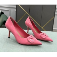 Good Quality Valentino VLOGO SIGNATURE Patent Leather Pump with 8cm Heel Pink 0106072