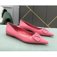 Unique Grade Valentino VLOGO SIGNATURE Patent Leather Flat Ballerina Pink 0106072