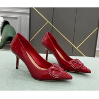 Low Price Valentino VLOGO SIGNATURE Patent Leather Pump with 8cm Heel Deep Red 0107057