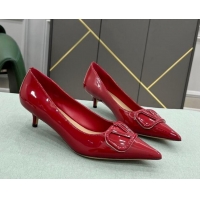 Low Price Valentino VLOGO SIGNATURE Patent Leather Pump with 4cm Heel Deep Red 0107057