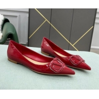 Discount Valentino VLOGO SIGNATURE Patent Leather Flat Ballerina Deep Red 0107057