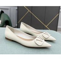 Custom Valentino VLOGO SIGNATURE Patent Leather Flat Ballerina White 0107062