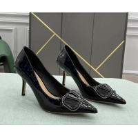 Elegant Valentino VLOGO SIGNATURE Patent Leather Pump with 8cm Heel Black 0107063