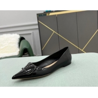 Luxury Valentino VLOGO SIGNATURE Patent Leather Flat Ballerina Black 0107065