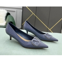 Sumptuous Valentino VLOGO SIGNATURE Patent Leather Pump with 4cm Heel Blue 0107067