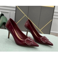 Luxury Classic Valentino VLOGO SIGNATURE Patent Leather Pump with 8cm Heel Burgundy 0107070