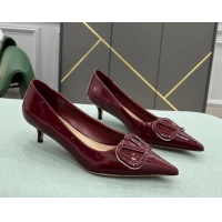 Fashion Valentino VLOGO SIGNATURE Patent Leather Pump with 4cm Heel Burgundy 0107071