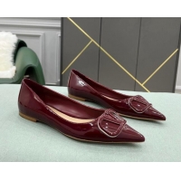 Top Grade Valentino VLOGO SIGNATURE Patent Leather Flat Ballerina Burgundy 0107072