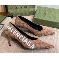 New Style Balenciaga x Gucci The Hacker Project GG Canvas Square Knife Pumps 6.5cm Beige/Brick Red 121357