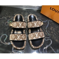 Discount Louis Vuitton Jumbo Monogram Velvet Flatform Slide Sandals 121674 Khaki