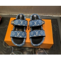 Top Quality Louis Vuitton Jumbo Monogram Velvet Flatform Slide Sandals 121674 Denim Blue