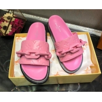 Best Product Louis Vuitton LV Sunset Monogram Leather Flat Comfort Slide Sandals with Resin Chain 121679 Pink