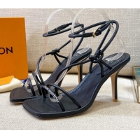 Cheap Price Louis Vuitton Nova Lambskin Strap Sandals 9cm 121685 Black