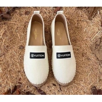 New Style Louis Vuitton Logo Patch Canvas Espadrilles 121743 Cream White