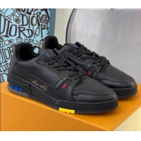 Most Popular Louis Vuitton LV Trainer Leather Sneakers 121785 Black