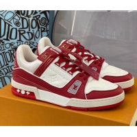 Good Quality Louis Vuitton LV Trainer Leather Sneakers 121785 White/Red