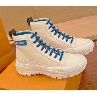 Discount Louis Vuitton LV Squad Canvas and Leather High-top Sneakers/Boots 121808 White/Blue