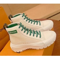 Best Design Louis Vuitton LV Squad Canvas and Leather High-top Sneakers/Boots 121808 White/Green