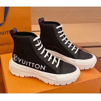 Classic Practical Louis Vuitton LV Squad Canvas and Leather High-top Sneakers/Boots 121808 Black