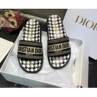 Grade Design Dior Dway Slide Sandals in Black Cotton Embroidery with Micro Houndstooth 121523