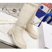 Discount Design Dior D-Major Calf-High Boots in White Embossed Calfskin 121529